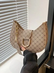 Mi Lightweight,Business Casual Small Zipper Hobo Bag Fashionable Black Metal Decor For Teen Girls Women College Students,Rookies & White-Collar Workers Perfect For Office,College,Work ,Business,Commute,Outdoors, Travel, Outings - Khaki - View 9