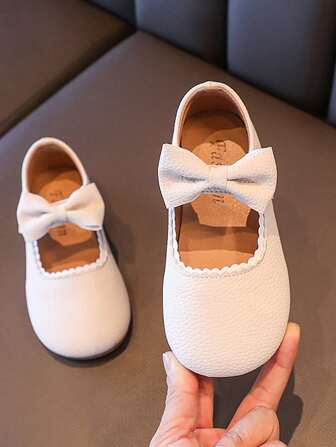 1 Pair 2025 New Girls Princess Shoes, Non-Slip Soft Sole, Pink, Bow Decor, Children Flat Shoes, Spring/Autumn