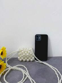 1pc Plastic Beaded Vintage Mini Square Bag Double Strap Pearl Crossbody Bag Suitable For Spring And Summer Daily Use, Perfect Gift Among Friends - Pearl Backpack - View 6