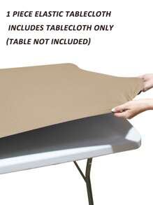 1/2pcs Washable Rectangular Tablecloth, Suitable For Outdoor Party And Camping, Foldable With Elastic Edges, Durable Polyester Fabric, For Home Decor, Size 4ft/6ft/8ft - Khaki - View 4