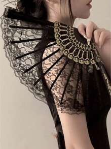 1/2pcs Elegant Retro Chinese Style Black & White Lace Folding Hand Fan, Hanfu/Cheongsam Accessories, Retro Tassel Photography Props For Party & Ball, Perfect For Summer Fan (Without Tassel At Bottom) - Multicolor - View 6