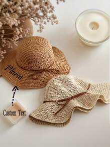 个性化刺绣草帽、单身派对帽、定制草帽、定制沙滩帽、草编手提包、刺绣帽子、定制草帽、个性化蜜月软边太阳帽、定制沙滩帽、印有名字的沙滩帽、未来夫人帽、沙滩草帽 - 彩色 - 查看 1