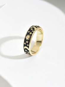 1 件 14K 镀层星月设计戒指，适合女性/男性日常佩戴、聚会和节日