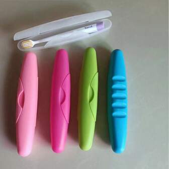 长款旅行牙刷盒，便携式防水防尘防漏密封糖果色收纳盒带锁，尺寸 21 X 4cm 长方形塑料盒