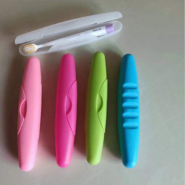 Lange Reise-Zahnbürstenhülle, tragbare wasserdichte staubdichte auslaufsichere Aufbewahrungsbox mit Schloss in Bonbonfarben, Größe 21 x 4 cm, ovales Kunststoffetui