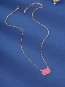 1 Pc Fashion Super Shiny Oval Design Copper Necklace, Suitable For Dating, Gatherings, And Banquets