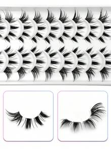 Asiteo 10 Pairs Cartoon Cat Eye Faux Mink Lashes, Transparent Lash Band, Korean/Japanese Style, Create Makeup Look - Black - View 6