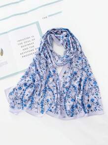 1pc Floral Printed Chiffon Scarf Headscarf - Multicolor - View 7