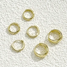 6pcs Set Minimalist Copper Zirconia Earrings, Suitable For Everyday Wear For Women - Yellow Gold - View 6