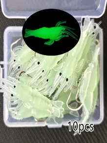 10pcs/20pcs Soft Shrimp Bait With Hook, Glow-In-The-Dark Lifelike Shrimp Bait, Freshwater Artificial Luminous Shrimp Lure, Ice Fishing Tackle, Suitable For Bass, Largemouth Bass, Trout, Crappie Night Fishing Accessories
