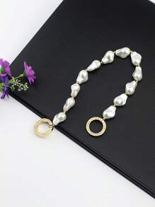 手工制作的独特形状珍珠和水钻装饰圆链可拆卸肩带，多功能包袋配件