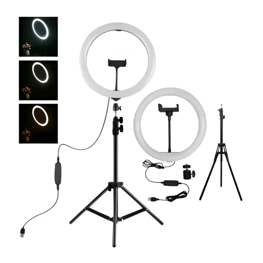 Aro de Luz 12 Pulgadas con Luz Led Blanca + Tripie - Negro - Ver 1