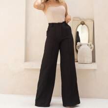 Women's Tailored Dress Pants Wide Leg Bell Bottom Modern Elegant - 黑色 - 查看 4