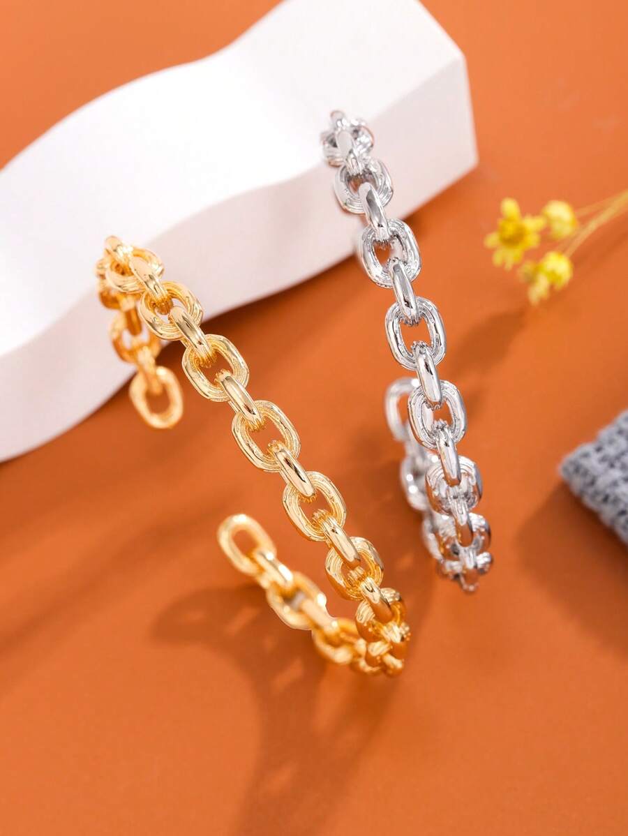 1pc Fashionable European Asymmetrical Vintage Exaggerated Smooth C-Shaped Copper Bracelet, Elegant Luxury Women Everyday Jewelry