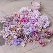 Purple Artificial Flowers Head For Wedding Decoration Fake Flower Home Decor Birthday Party DIY Bouquet Garland Gift Accessories