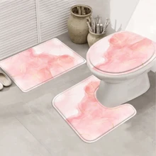 4pcs Pink Gold Patterned Marble Curtain Shower Curtain Decoration, Beautiful Housewarming Gift Modern Home Decoration, Waterproof Shower Curtain And Toilet Floor Mat Three Pieces Set With 12 Shower Curtain Hooks Room Decor Bathroom Accessories Back To School Fall Decor Bathroom Decor