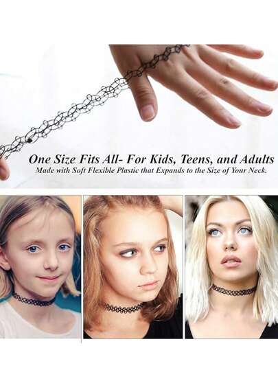 3pcs Tattoo Choker Set Necklace Bracelet Ring Vintage Stretchy Elastic Necklace Women's Gothic Black Classic Fashion