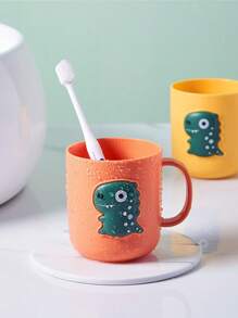 1pc/2pcs Cute Dinosaur Toothbrush Holder Cup, Plastic Rinse Cup Portable Water Cup, Multifunctional Bathroom Kitchen Toothbrush Rack Home Bathroom Decor Summer - Multicolor - View 2
