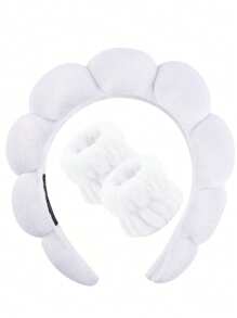 1 Pc Face Wash Band / 2 Pcs Wrist Wash Band / 3 Pcs Set Velvet Plush Swan Spa Headbands, Make Up Headbands, Face Wash Headbands, Skin Care Headbands, Bubble, Spa, Wristbands For Women And Girls
