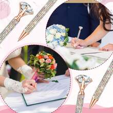 9 Pcs 3 Colors Diamond Pens, Rhinestone Case With Diamond Ballpoint Pens, Wedding Bridal Favors Gift, Black Ink Glitter Pens For Birthday Party Gift Supplies Back To School