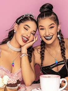 2 piezas Collar de mejores amigos BFF para niñas-Colgante a juego en forma de corazón "Mejores amigas por siempre" con arcoíris, regalos de collar de amistad para la mejor amiga - Unitalla - Ver 5