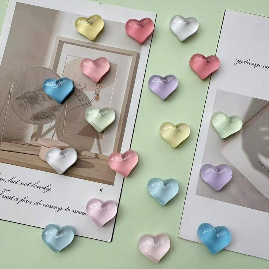 5 件/10 件/12 件/15 件可爱心形和椭圆形冰箱贴 - 适用于白板、储物柜和厨房装饰的塑料磁铁 - 非常适合家庭、办公室和节日礼物 - 彩色 - 查看 1