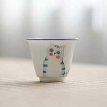 1 件淡蓝色手绘猫茶杯，优雅家居陶瓷茶杯
