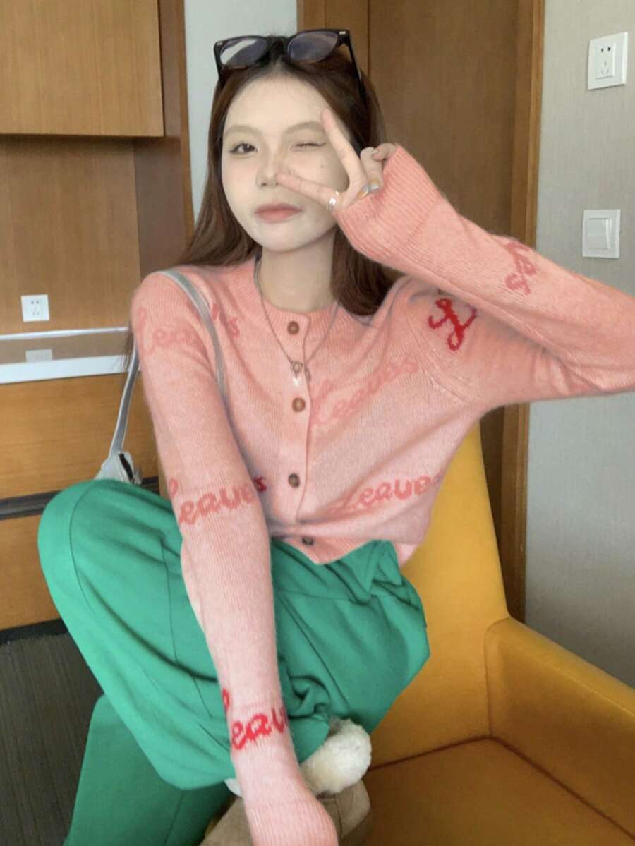 Pink Cardigan Long Sleeve Women Sweater Soft & Sweet Top - Pink - View 1