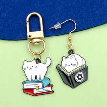 5/10 件黑白珐琅猫饰物卡通书饰动物可爱猫饰物吊坠可制作珠宝钥匙扣手链配饰 - 黑與白 - 查看 7