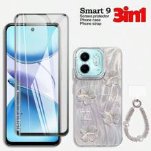 Set 3 en 1: Protector de pantalla de vidrio templado anti-espía de pantalla completa para Infinix Smart 8; Funda de teléfono con pintura líquida con purpurina para Infinix Smart 9; Correa de muñeca con cristales para Infinix, Mi 14T, Itel A70, Infinix Smart 7, Y04, Y29S - 3en1 - Ver 3