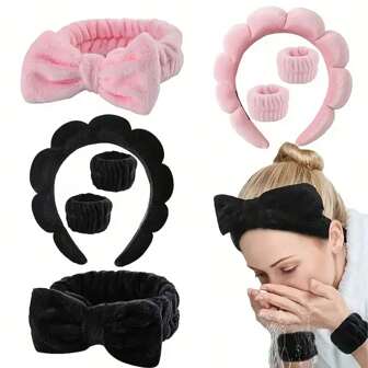 4pcs Skincare Accessories For Face Wash Skincare Hair Accessories,Sponge Spa Headbands & Wristband Set, For Washing Face Makeup