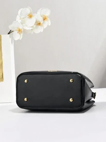 彩色单肩包，时尚心形金属流苏装饰斜挎包，女式顶部提手钱包 - 黑色 - 查看 7