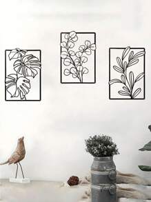CIF BUY 3 Pcs Black Metal Iron Botanical Flower Set Decorative Hanging Decoration, Living Room Bedroom Home Decor, Beautiful Personalised Gift Room Decors Garden Decor Wedding Decor Home Decors