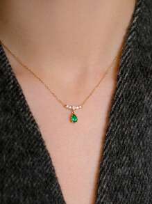 1 szt. Elegancki naszyjnik z zawieszką ze srebra S925 w stylu vintage z luksusowym szmaragdem dla kobiet, odpowiedni do codziennego noszenia, na imprezę, prezent urodzinowy