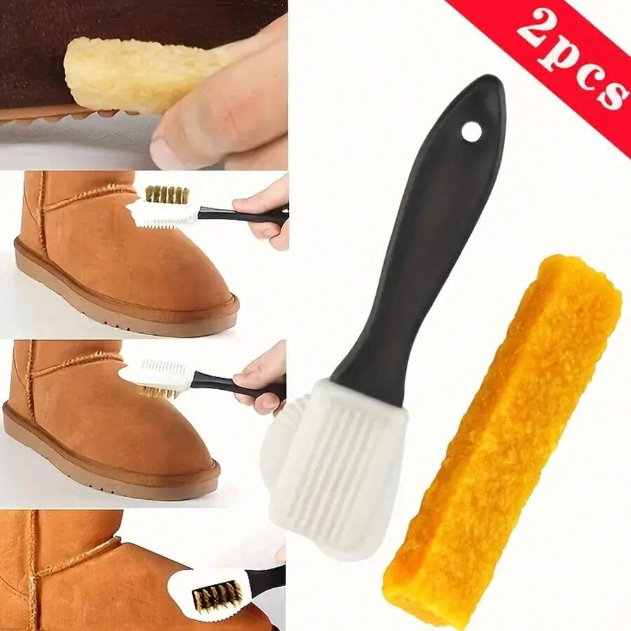 2 件套绒面革和皮革清洁刷，带 3 面橡皮擦，适用于雪地靴、合成皮革制品，塑料手柄，软毛，非常适合鞋履护理和抛光 - 彩色 - 查看 1