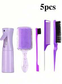 5支/3支/1支装美发梳套装，（6.8盎司/200毫升）连续细雾喷雾瓶，适合成人和女孩使用，独角兽卡通造型，可用于梳理头发、蓬松造型，沙龙美发师专用。 - 紫色 - 查看 3