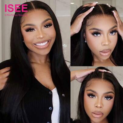 ISEE ISEE M-Cap Wear Go 9x6 Silky Straight HD Lace Glueless Wig Pré-descolorido Tiny Knots Wig Pré-descolorido Pré-cortado Straight Lace Front Wigs Cabelo humano 180% Densidade atualizada Sem cola HD Lace com cabelo de bebê para mulher