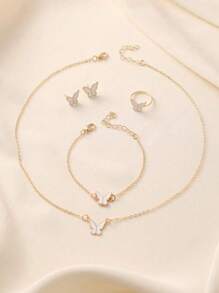 5 件套蝴蝶珐琅吊坠项链套装，百搭优雅，适合日常佩戴 - 彩色 - 查看 13