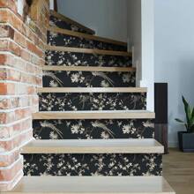 1 卷自粘花卉图案壁纸，复古法式风格即剥即贴乙烯基墙纸，防水，易于搭配，无缝，适用于卧室、客厅、餐厅和家具改造 - 黑與白 - 查看 5