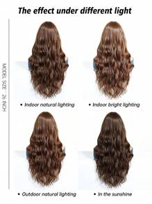 1顶合成耐热卷发假发，棕色，26英寸长，纤维材质，适合日常佩戴，自然逼真