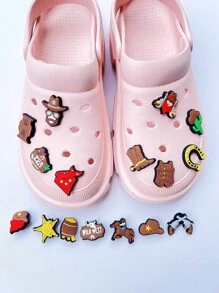 16 件棕色西部牛仔风格 DIY 镂空鞋配件，可拆卸凉鞋装饰适用于木屐，男女通用派对礼物 - 棕色 - 查看 5