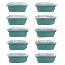 Kit Of 10 1 Liter Transparent Rectangular Washable Fitnees Lunch Box Pots - Verde - Ver 3