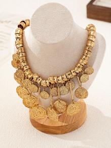 1 Pc Novo Estilo Vintage Europeu e Americano Assimétrico Metal Pingente Colar, Jóias de Alta Qualidade Para Mulheres - colar - Ver 3