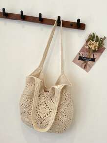 Handmade Crochet Hollow Tote Bag, Large Capacity, Pure Handwoven, Suitable For Summer Beach Vacation, Travel, Sweet Lady Bag, Beach Necessities, Beach Essentials,Beach Stuff & Summer Essentials, Newest Holiday Bag