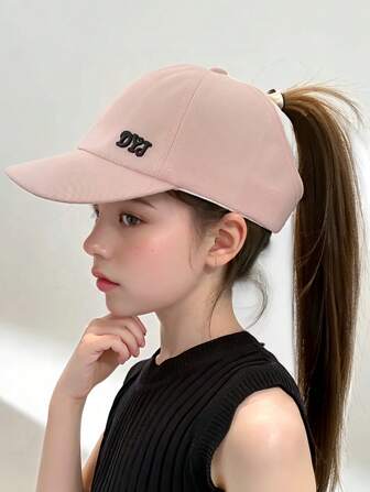 儿童女童棒球帽，马尾孔遮阳帽，女童透气棒球帽，适合户外使用，3-8 岁