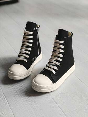 1 par de zapatos unisex, nota de talla: (talla 35-39 pedir una talla talla grande pequeña), zapatos de pareja y nuevos zapatos deportivos de lona con suela gruesa y cremallera lateral para hombres primavera 2025, zapatos de lona para parejas