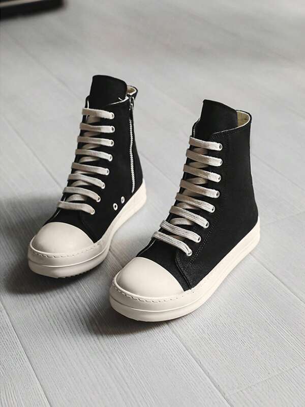 1 Paio di scarpe unisex, Nota sulle taglie: (Ordina una taglia più piccola per 35-39), Scarpe per innamorati e nuove scarpe sportive alte in tela con suola spessa e zip laterale per uomo, primavera 2025, scarpe in tela per coppie