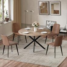 AYYDS Retro Industrial Style Round Dining Table - 120cm Wooden Kitchen Table With Striking Black Metal Legs And Natural Walnut Finish, Kitchen & Dining - Black - View 9