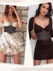 1/2pcs Women Waist Cincher, Solid Color Elastic Waist Belt, Waist Trainer For Daily Wear, Cosplay, Party, Event (25.6in-27.6in) Halloween Costume - Multicolor - View 2