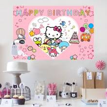 Sanrio Licensed 1PC Sanrio Love Kitten Birthday Party Decorative Background Banner Cartoon Theme Shower Party Perfect Decorative Items Bedroom Tapestry Photo Background Booth Props 82.7*59.1 *39.4/39.4*29.5 Inches
